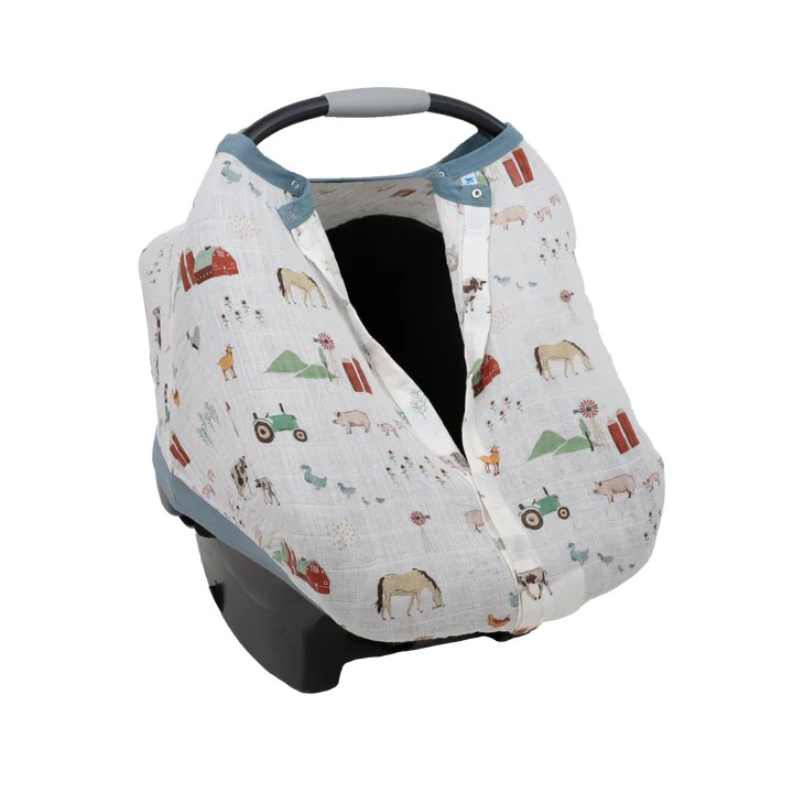 Muslin Car Seat Canopy V2 - Farmyard