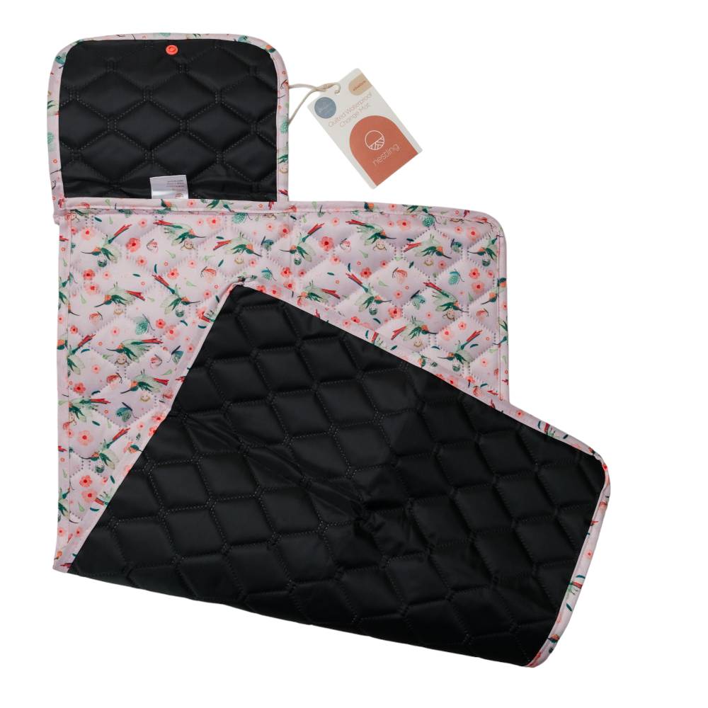 Waterproof Quilted Change Mat - Pink Hummingbird