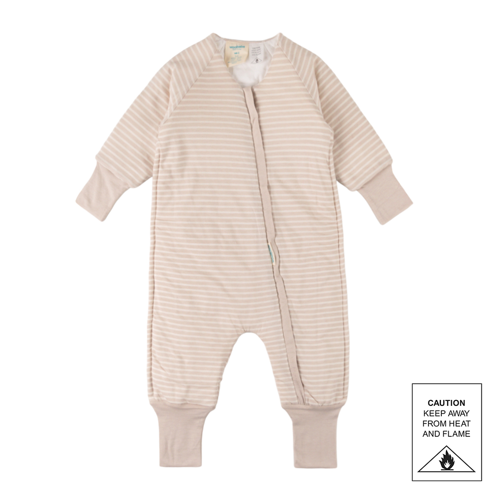 Woolbabe Merino/Organic Cotton Duvet Sleeping Suit with Sleeves - Dune