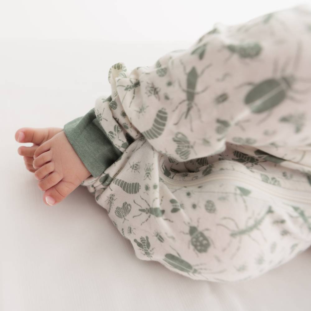 Woolbabe Merino/Organic Cotton PJ Suit - Sage Bugs