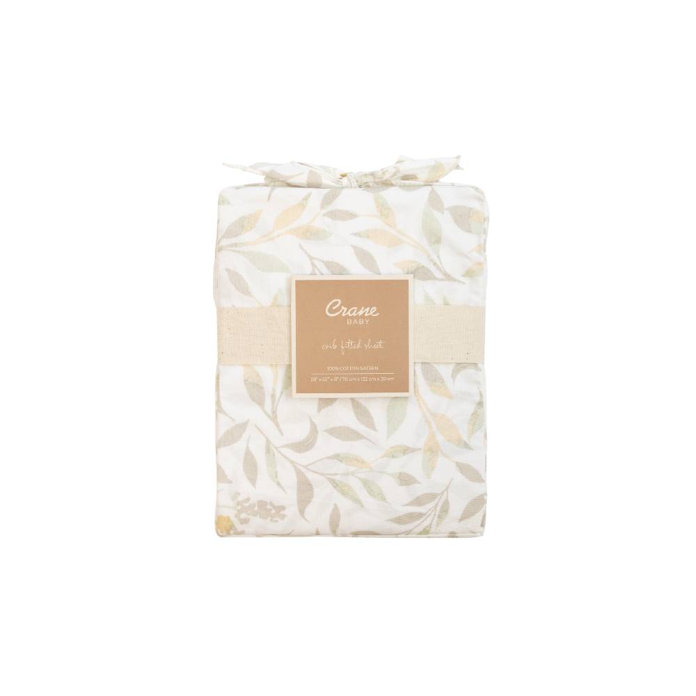 Crane Baby Cot Fitted Sheet - Willow Collection - Willow Multi Colour Leaf