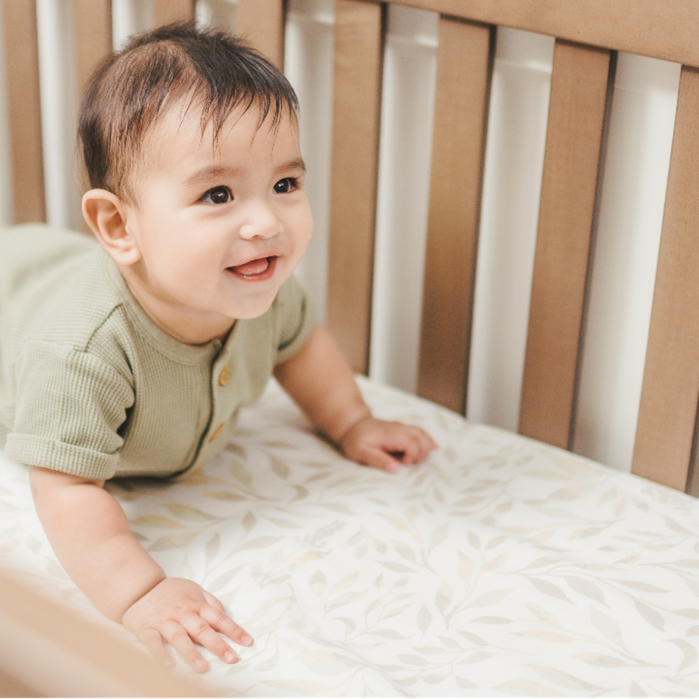 Crane Baby Cot Fitted Sheet - Willow Collection - Willow Multi Colour Leaf