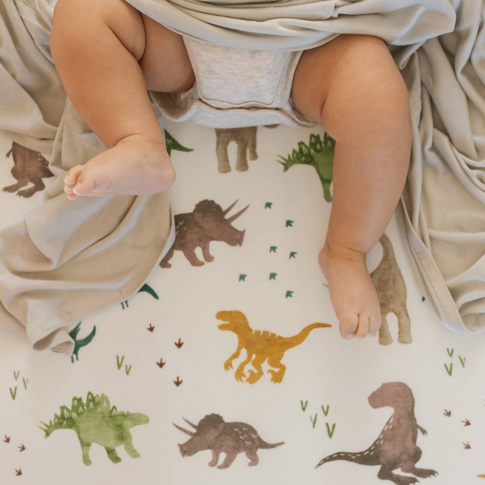 Little Unicorn Stretch Knit Fitted Cot Sheet - Dino Pals