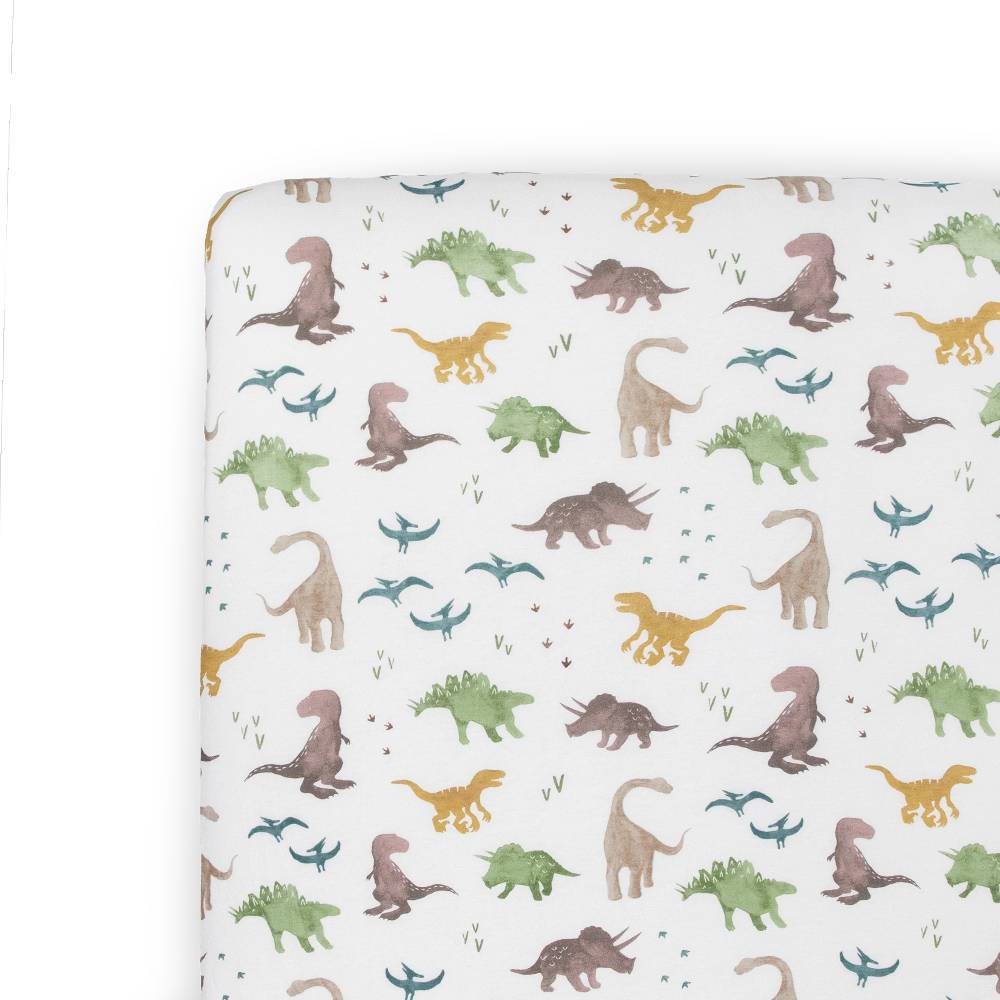 Little Unicorn Stretch Knit Fitted Cot Sheet - Dino Pals
