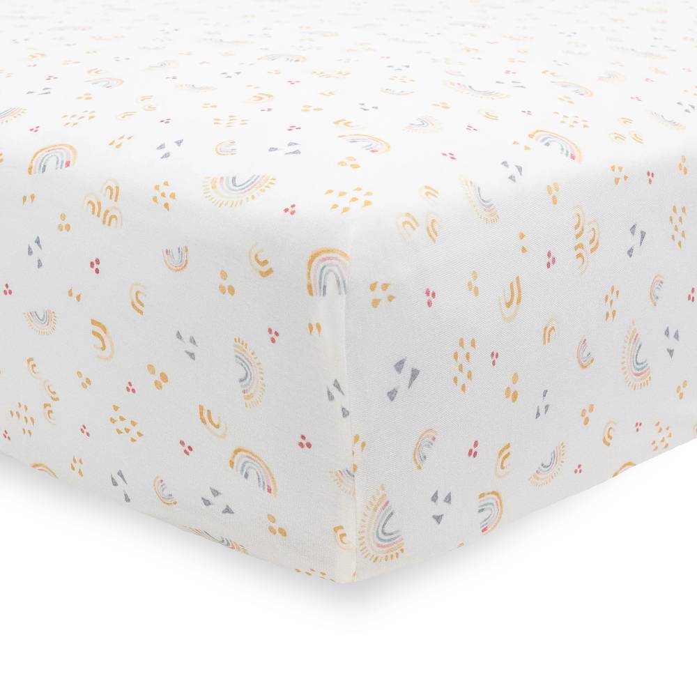 Little Unicorn Stretch Knit Fitted Cot Sheet - Rainbows