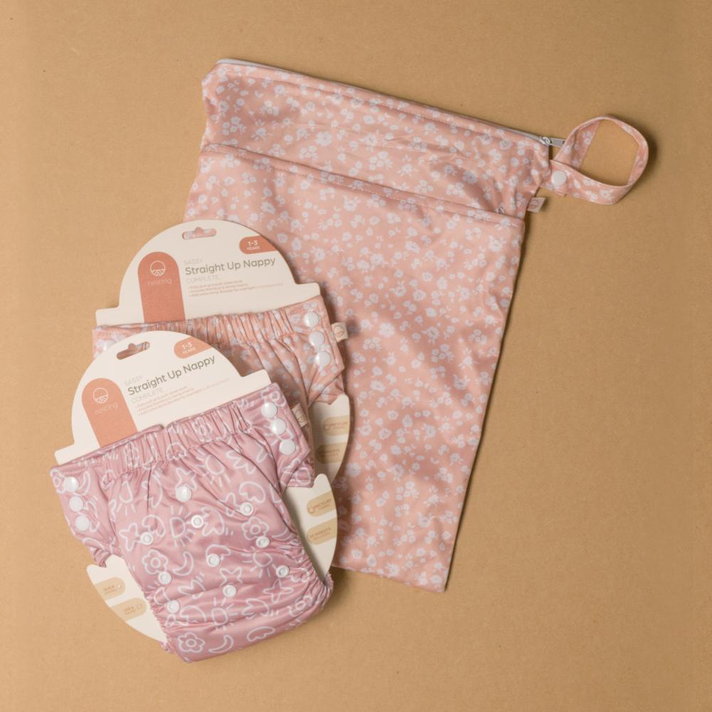 Nestling Double Pocket Wet Bag - Dusty Pink Floral
