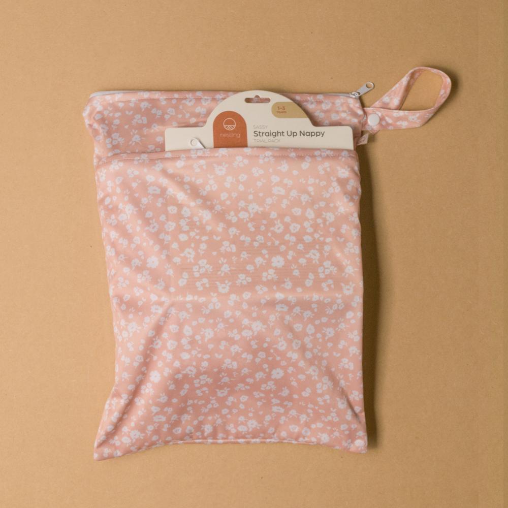 Nestling Double Pocket Wet Bag - Dusty Pink Floral