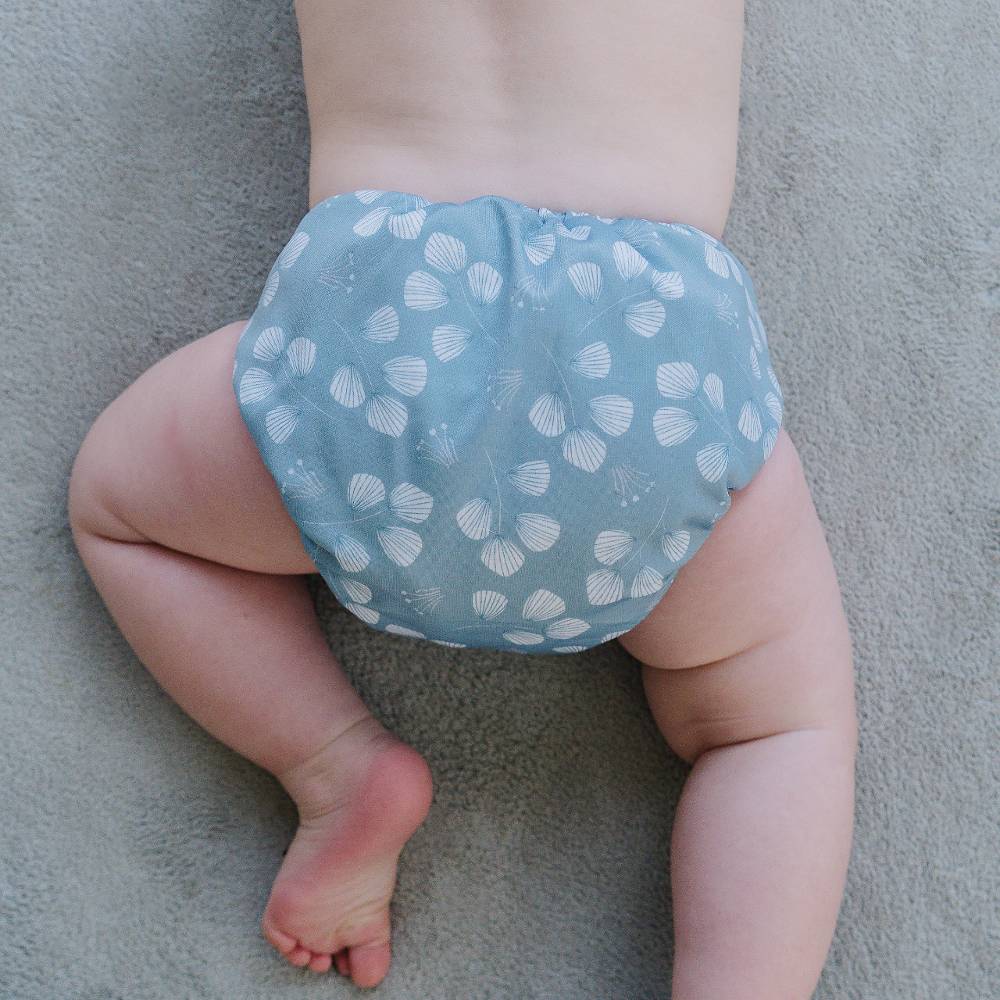 Sassy Snap Nappy with 2 Inserts - Teal Leaves