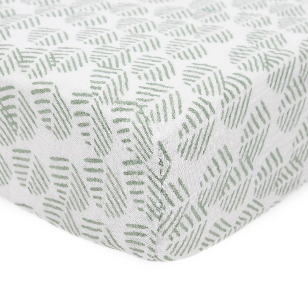 Muslin Fitted Cot Sheet - Leaf Motif