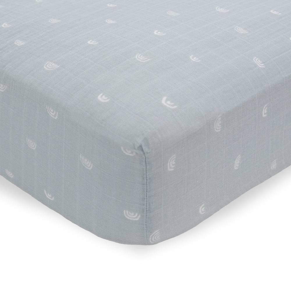 Muslin Fitted Cot Sheet - Blue Rainbow