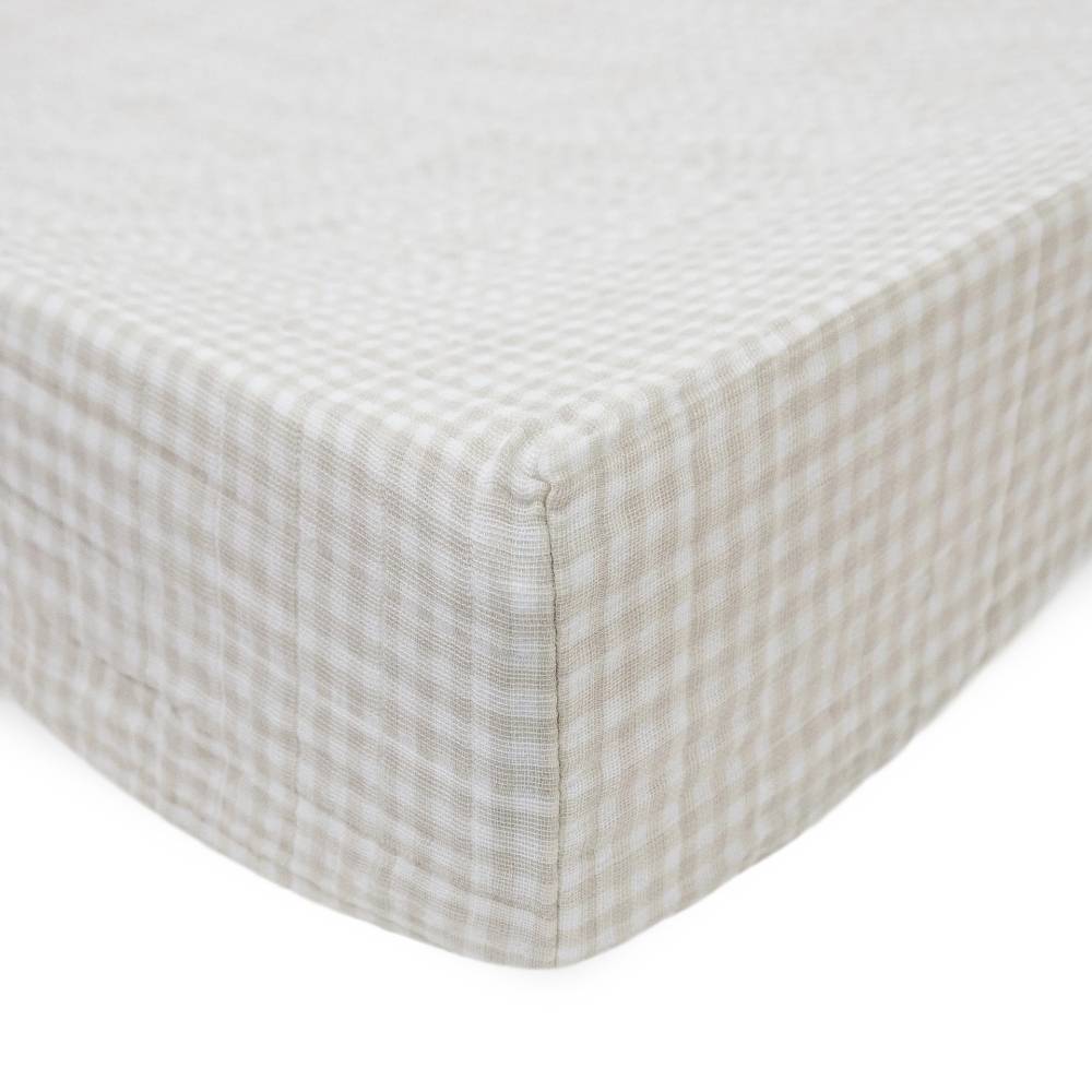 Muslin Changing Pad Cover / Bassinet Sheet - Tan Gingham