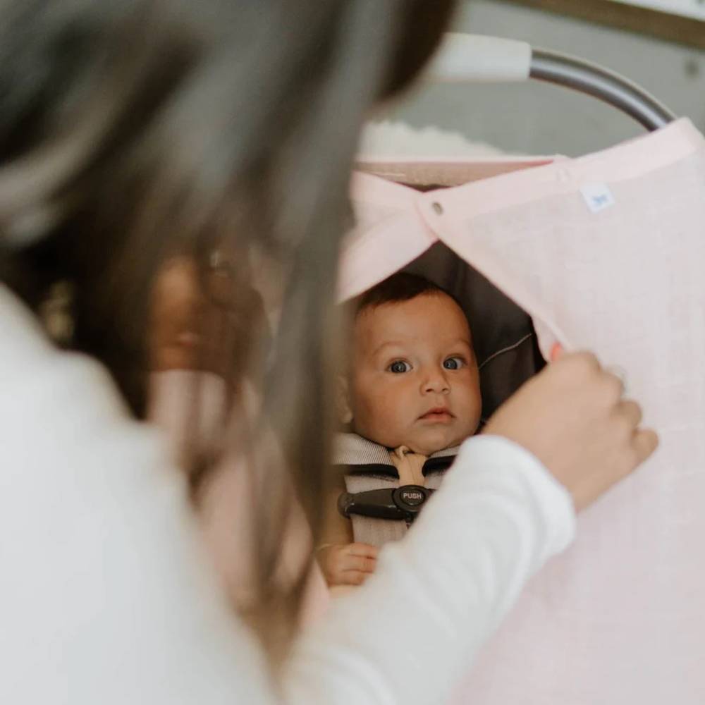 Muslin Car Seat Canopy V2 - Rose Petal