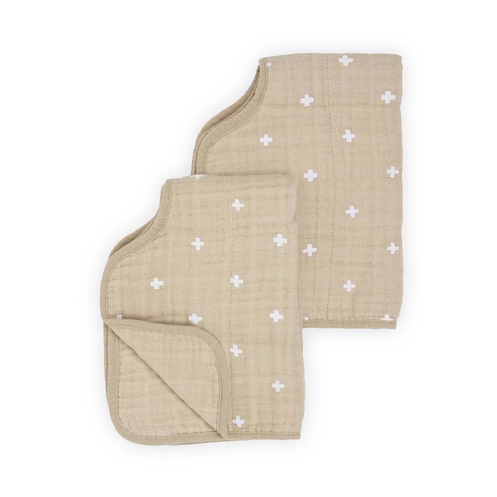 Muslin Burp Cloth 2 Pack - Taupe Cross