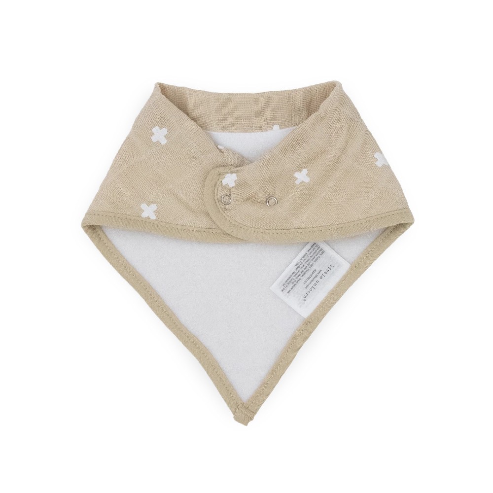 Cotton Muslin Fleece Bandana Bib - 4 Pack - Taupe Cross