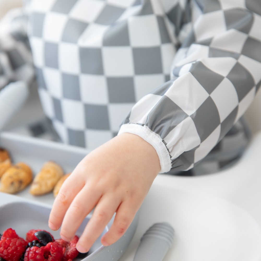 Bumkins Waterproof Sleeved Bib - Charcoal Check