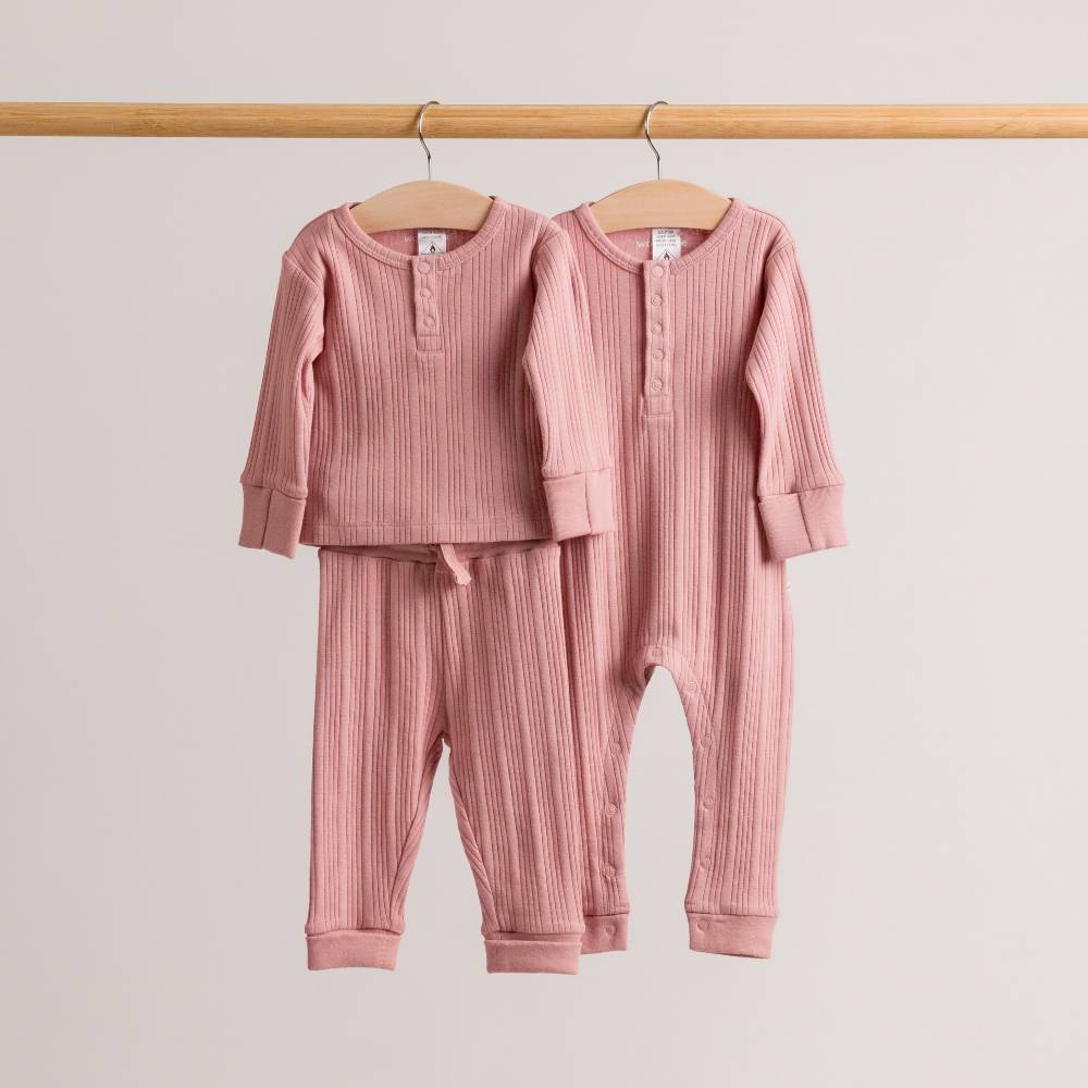 Woolbabe Organic Cotton/Merino Long Sleeve Henley Suit - Dusk Marl
