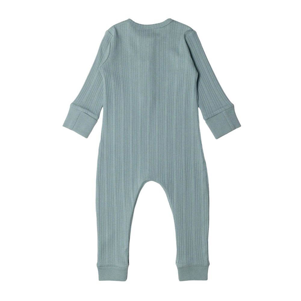 Woolbabe Organic Cotton/Merino Long Sleeve Henley Suit - Tide Marl