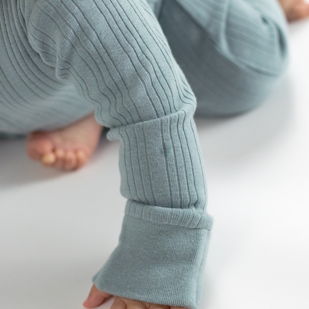 Woolbabe Organic Cotton/Merino Long Sleeve Henley Suit - Tide Marl