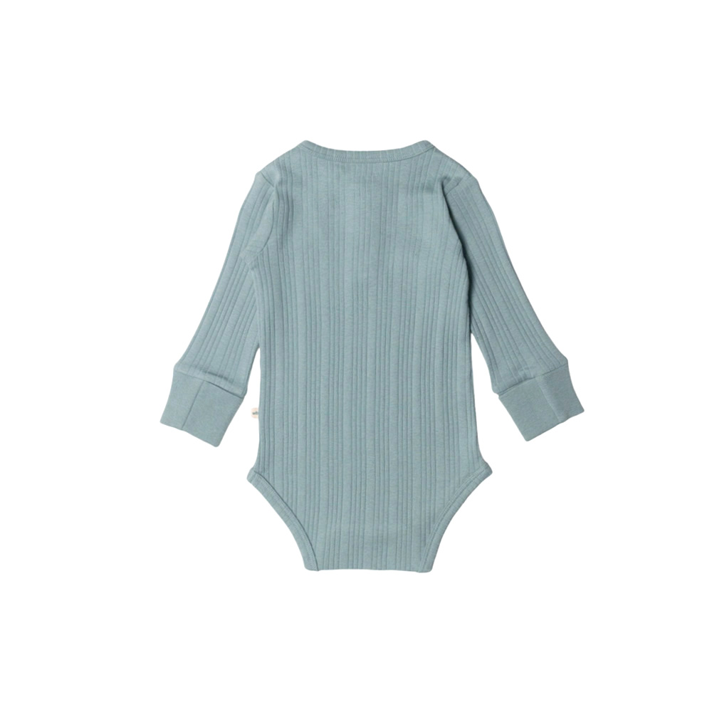 Woolbabe Organic Cotton/Merino Long Sleeve Henley Bodysuit - Tide Marl