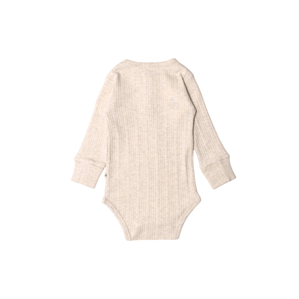 Woolbabe Organic Cotton/Merino Long Sleeve Henley Bodysuit - Natural Marl