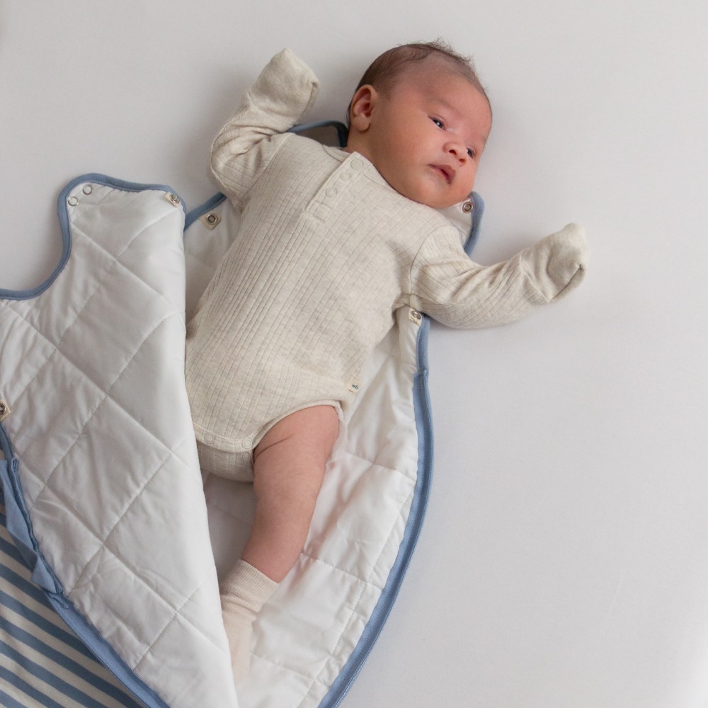 Woolbabe Organic Cotton/Merino Long Sleeve Henley Bodysuit - Natural Marl