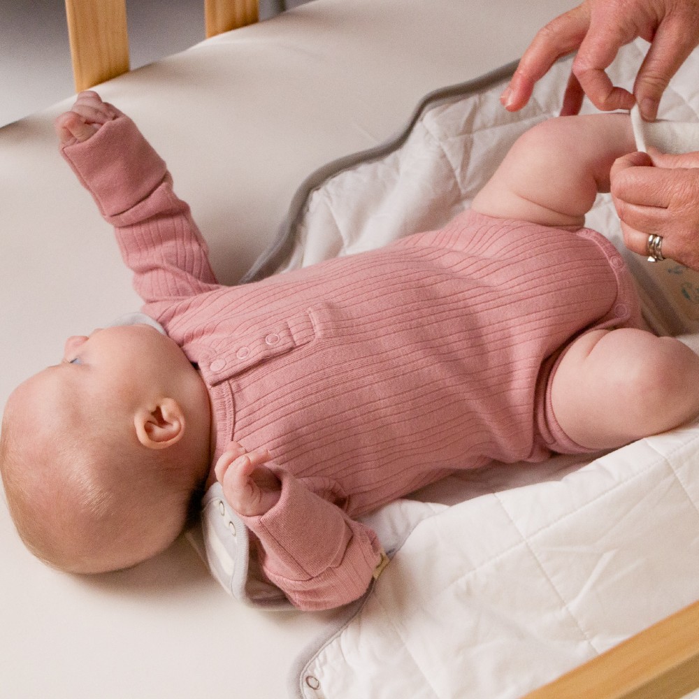 Woolbabe Organic Cotton/Merino Long Sleeve Henley Bodysuit - Dusk Marl
