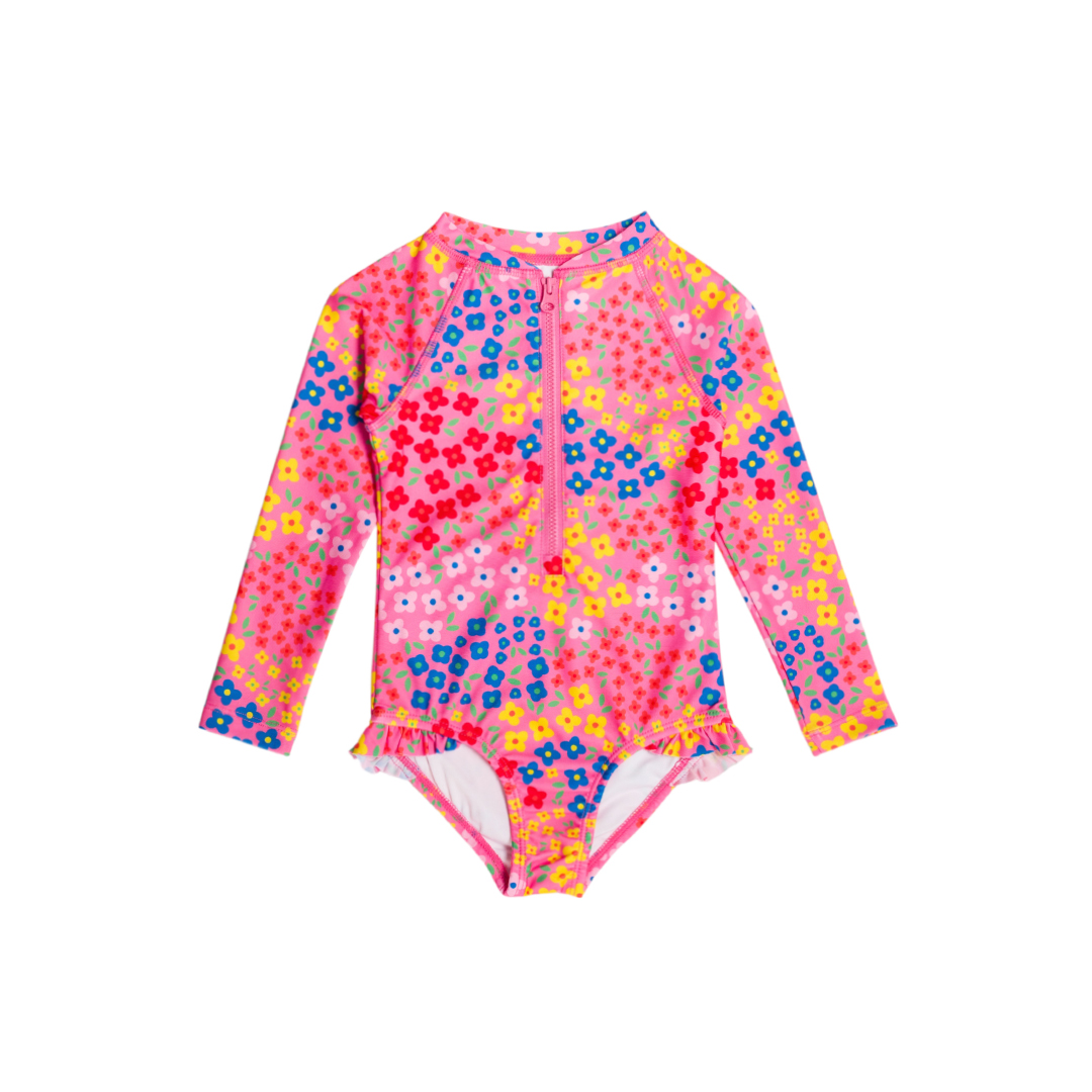 Neon by Nestling Sleeved Girls Swimsuit - Floral
