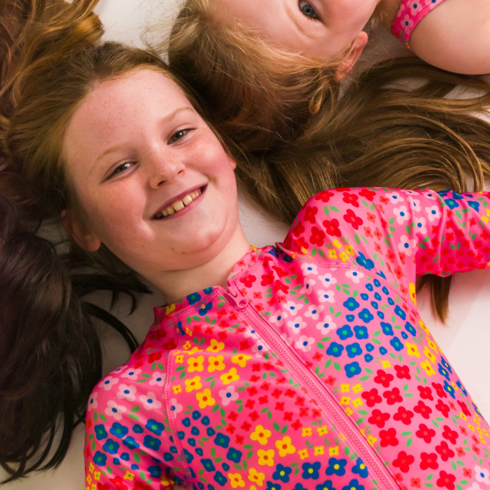 Neon by Nestling Sleeved Girls Swimsuit - Floral