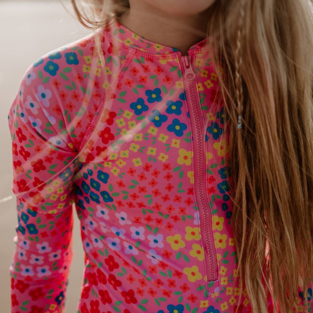 Neon by Nestling Sleeved Girls Swimsuit - Floral