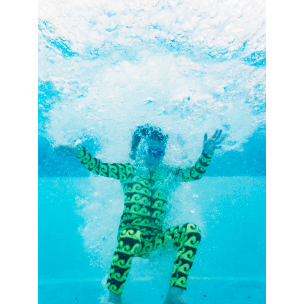 Neon by Nestling Brushed Full Swimmer Big Kids - Green Waves
