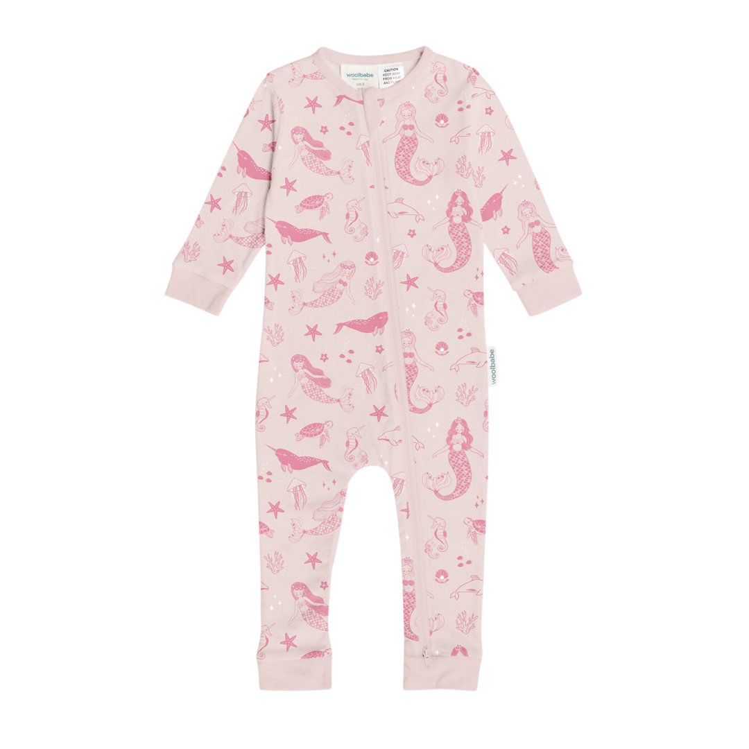 Woolbabe Merino/Organic Cotton PJ Suit - Shell Mermaids