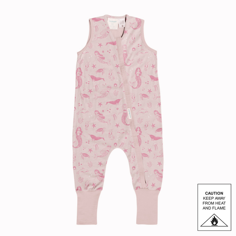 Woolbabe 3-Seasons Merino/Organic Cotton Sleeping Suit - Shell Mermaids