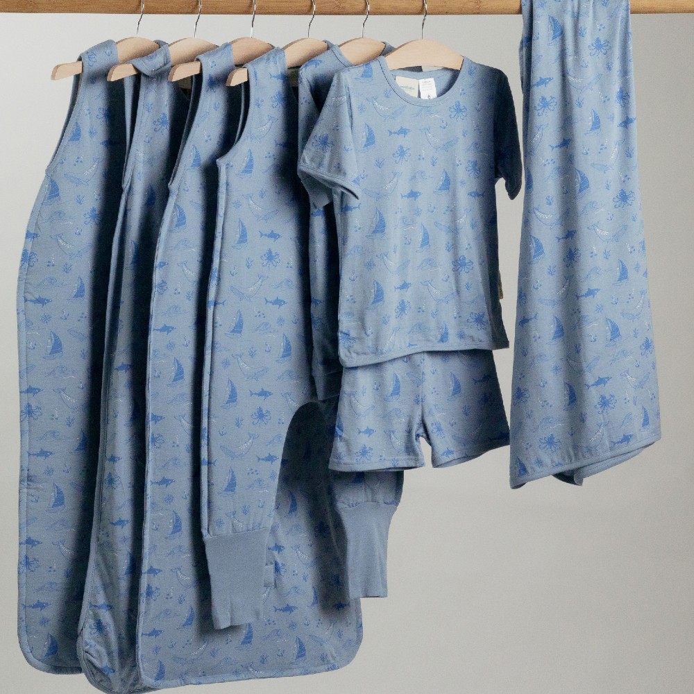 Woolbabe Merino/Organic Cotton Summer Pyjamas - Glacier Sail Away