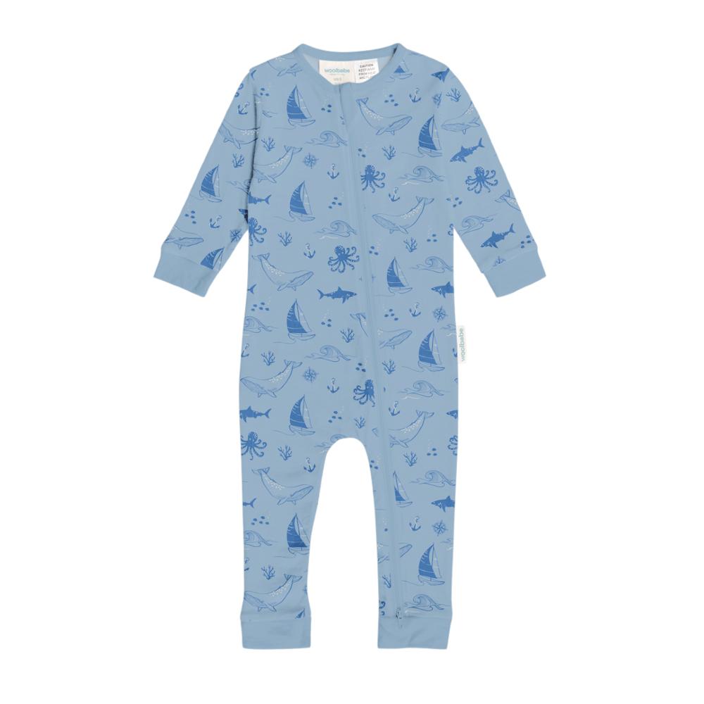 Woolbabe Merino/Organic Cotton PJ Suit - Glacier Sail Away