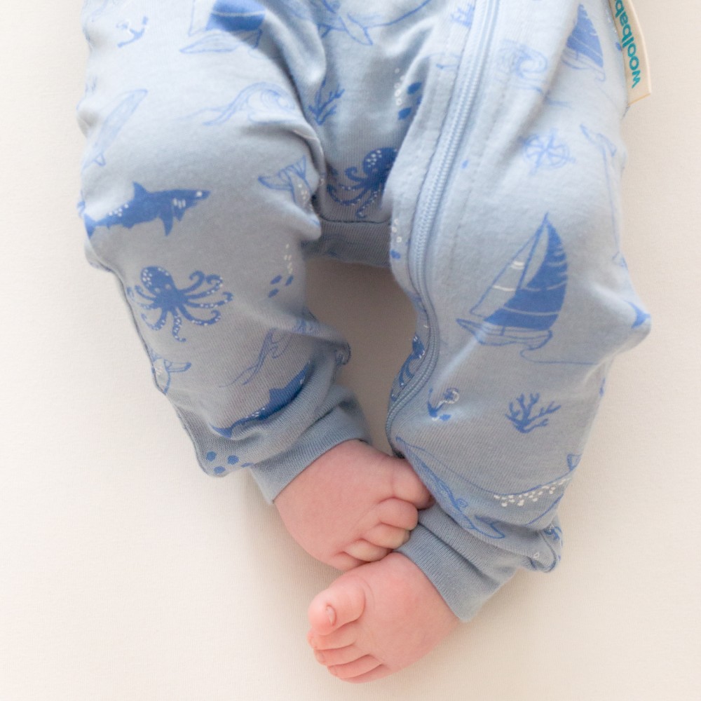 Woolbabe Merino/Organic Cotton PJ Suit - Glacier Sail Away
