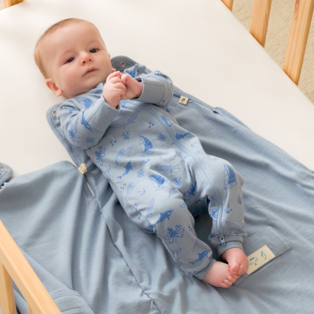 Woolbabe Merino/Organic Cotton PJ Suit - Glacier Sail Away