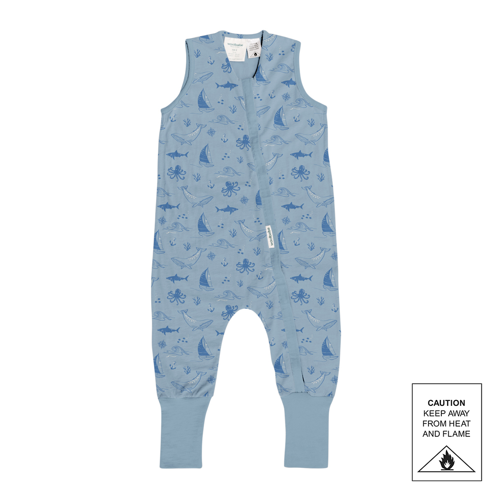Woolbabe 3-Seasons Merino/Organic Cotton Sleeping Suit - Glacier Sail Away