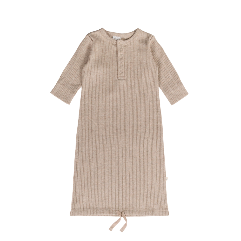 Woolbabe Organic Cotton/Merino Henley Gown - Dune Marl