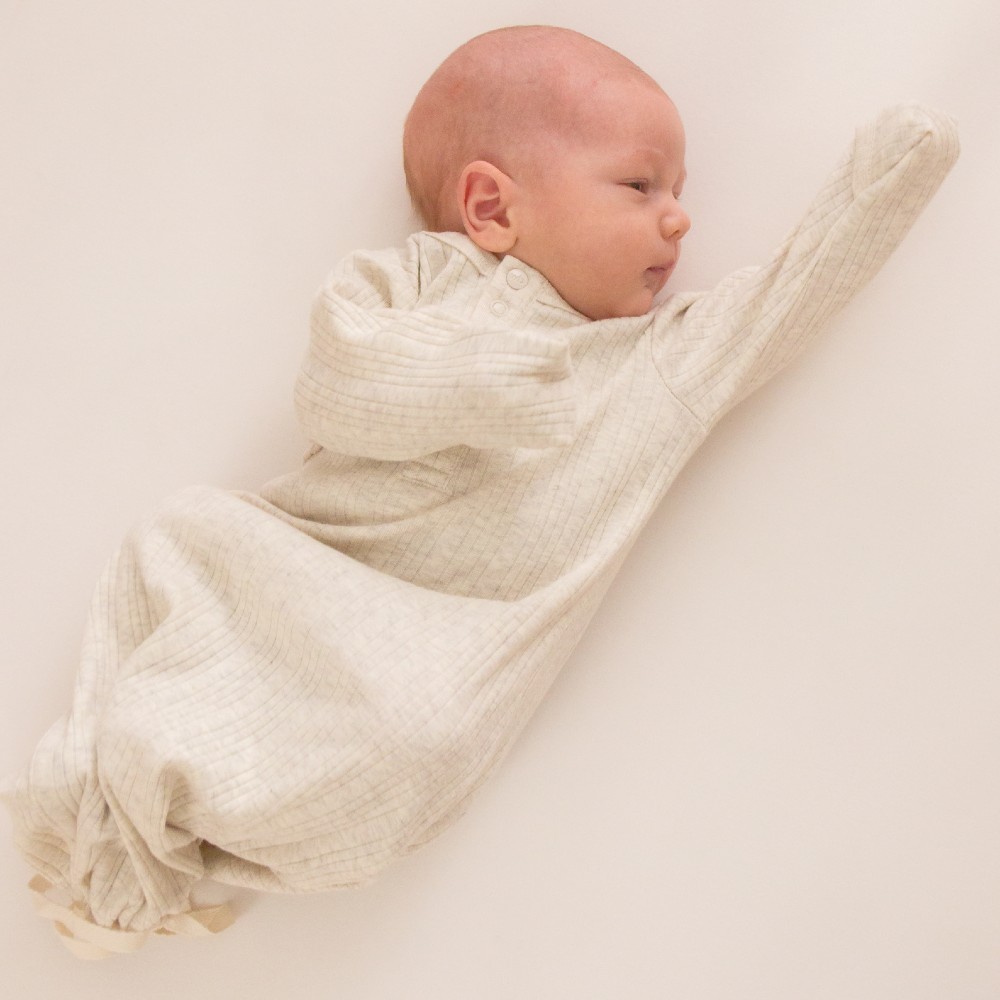Woolbabe Organic Cotton/Merino Henley Gown - Natural Marl
