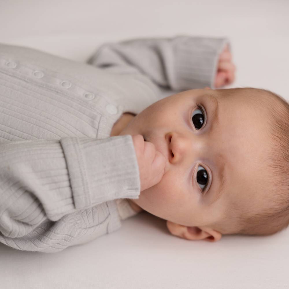 Woolbabe Organic Cotton/Merino Henley Gown - Pebble Marl