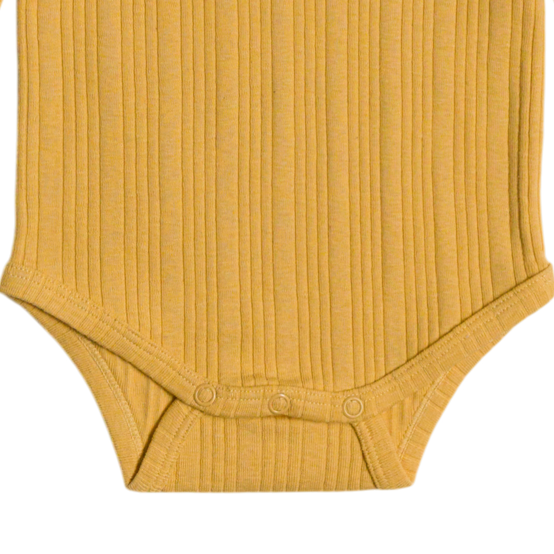 Woolbabe Organic Cotton/Merino Long Sleeve Henley Bodysuit - Buttercup Marl