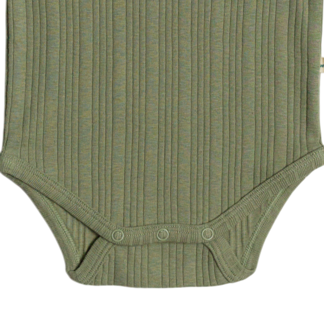 Woolbabe Organic Cotton/Merino Long Sleeve Henley Bodysuit - Flax Marl