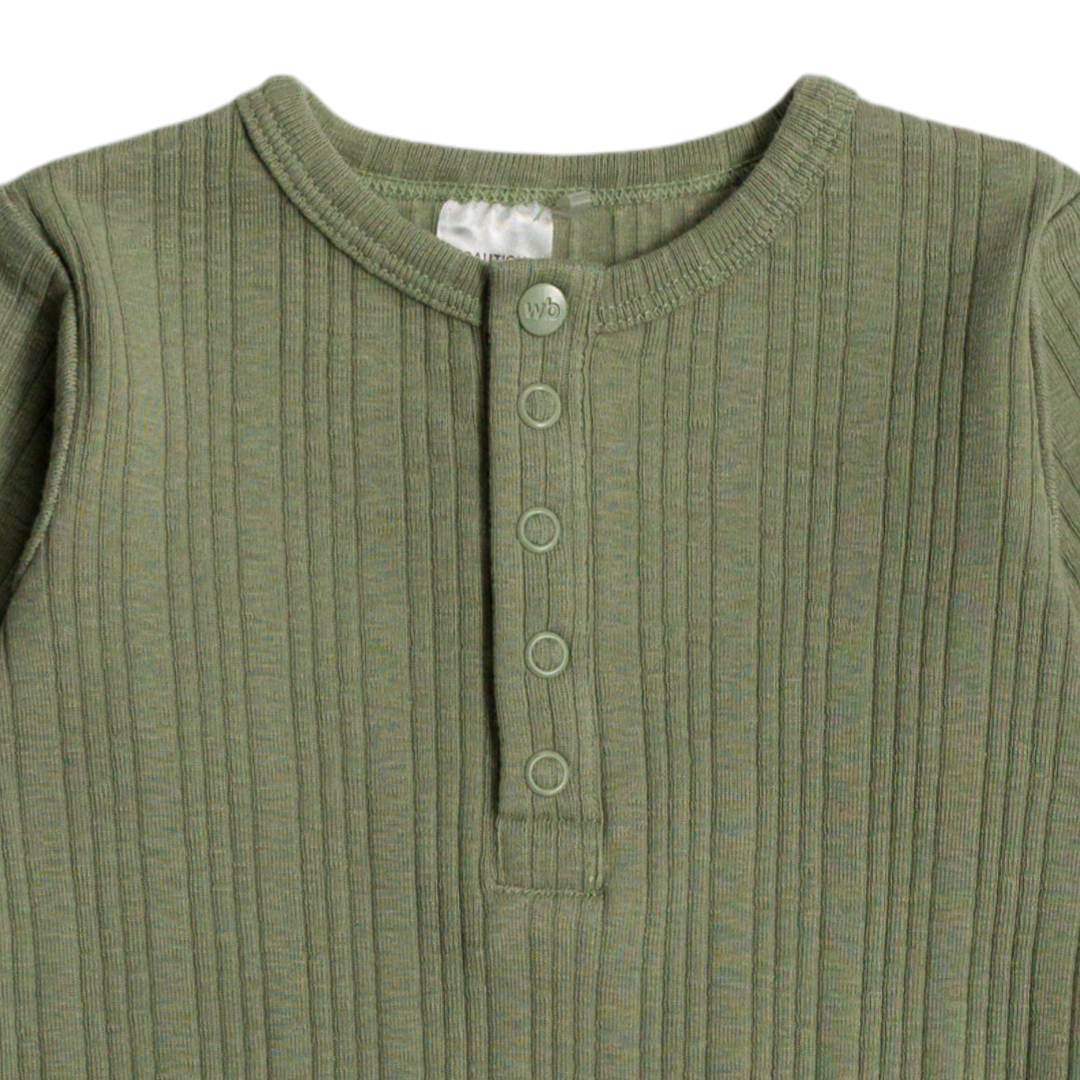 Woolbabe Organic Cotton/Merino Henley Gown - Flax Marl