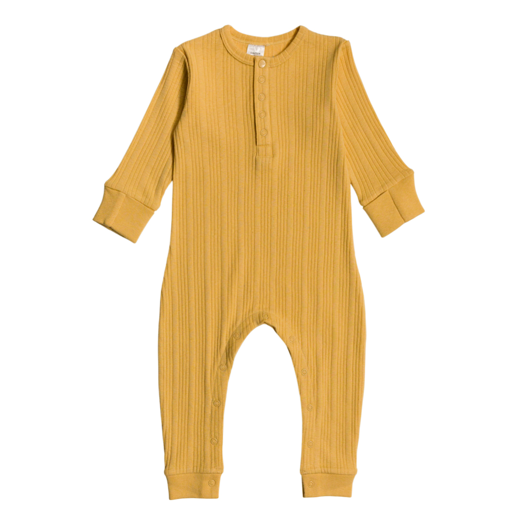 Woolbabe Organic Cotton/Merino Long Sleeve Henley Suit - Buttercup Marl