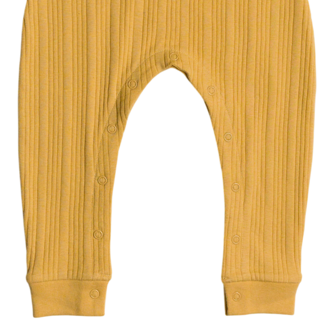 Woolbabe Organic Cotton/Merino Long Sleeve Henley Suit - Buttercup Marl