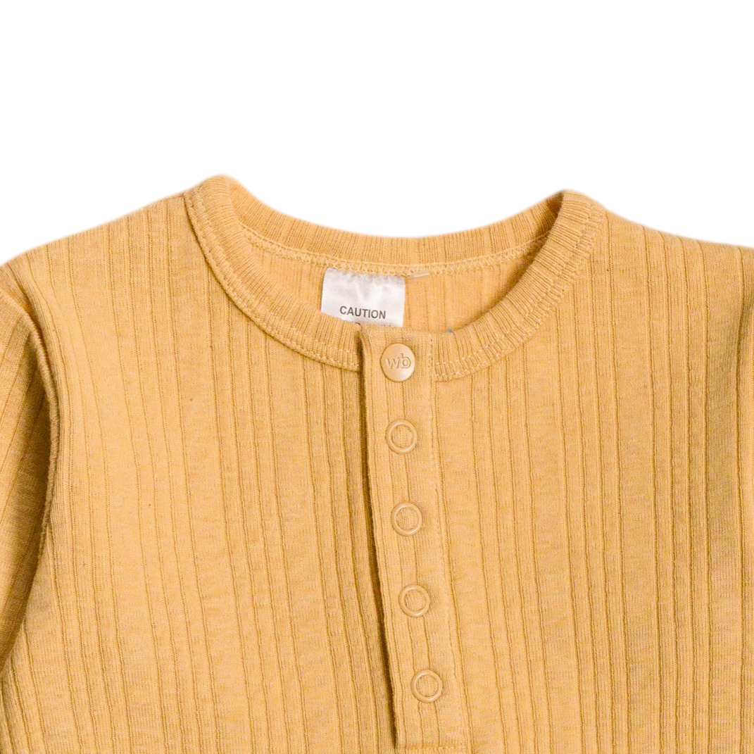 Woolbabe Organic Cotton/Merino Long Sleeve Henley Suit - Buttercup Marl