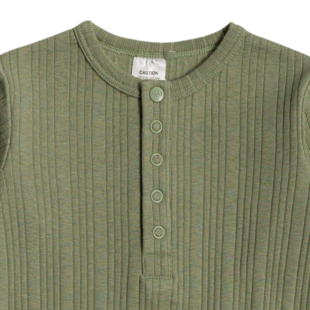 Woolbabe Organic Cotton/Merino Long Sleeve Henley Suit - Flax Marl