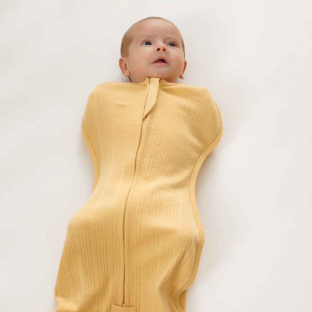 Woolbabe Organic Cotton/Merino Fitted Zip Swaddle - Buttercup Marl