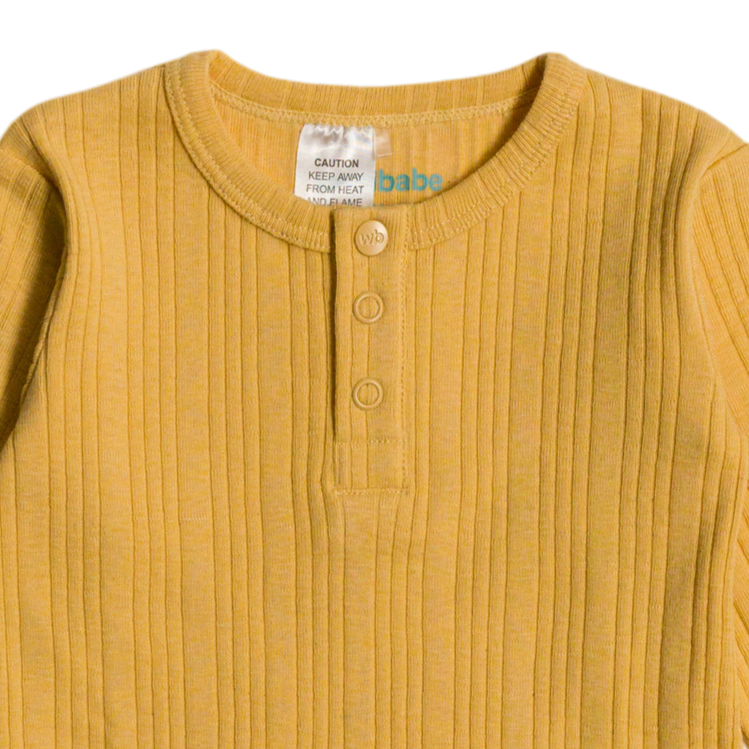 Woolbabe Organic Cotton/Merino Long Sleeve Henley Top - Buttercup Marl