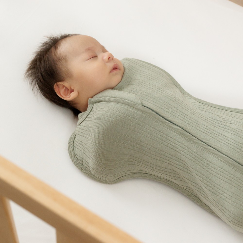Woolbabe Organic Cotton/Merino Fitted Zip Swaddle - Flax Marl